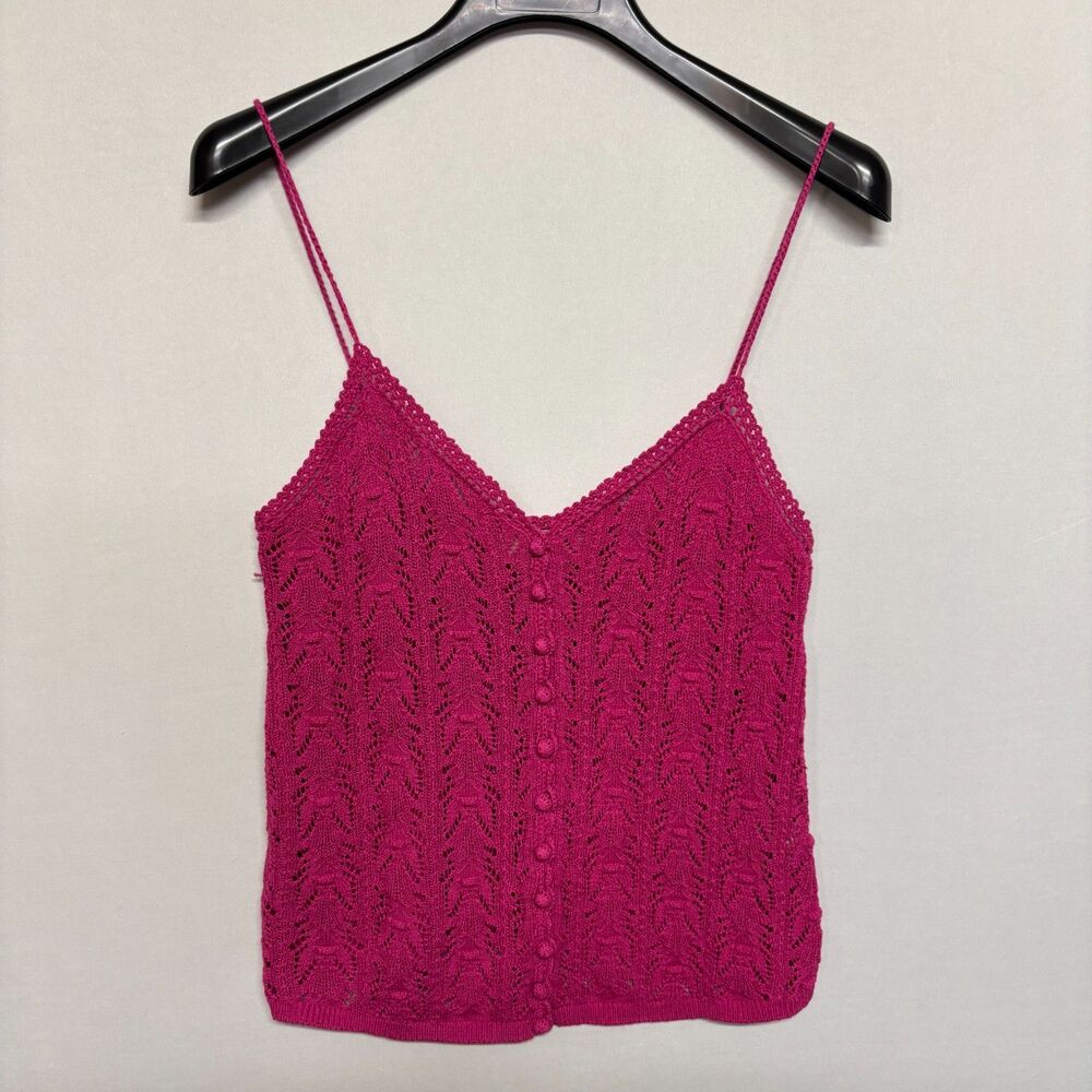 Sezane Women Francisco Top Knit Tank Crochet Size Small Pink Sleeveless C140 -7
